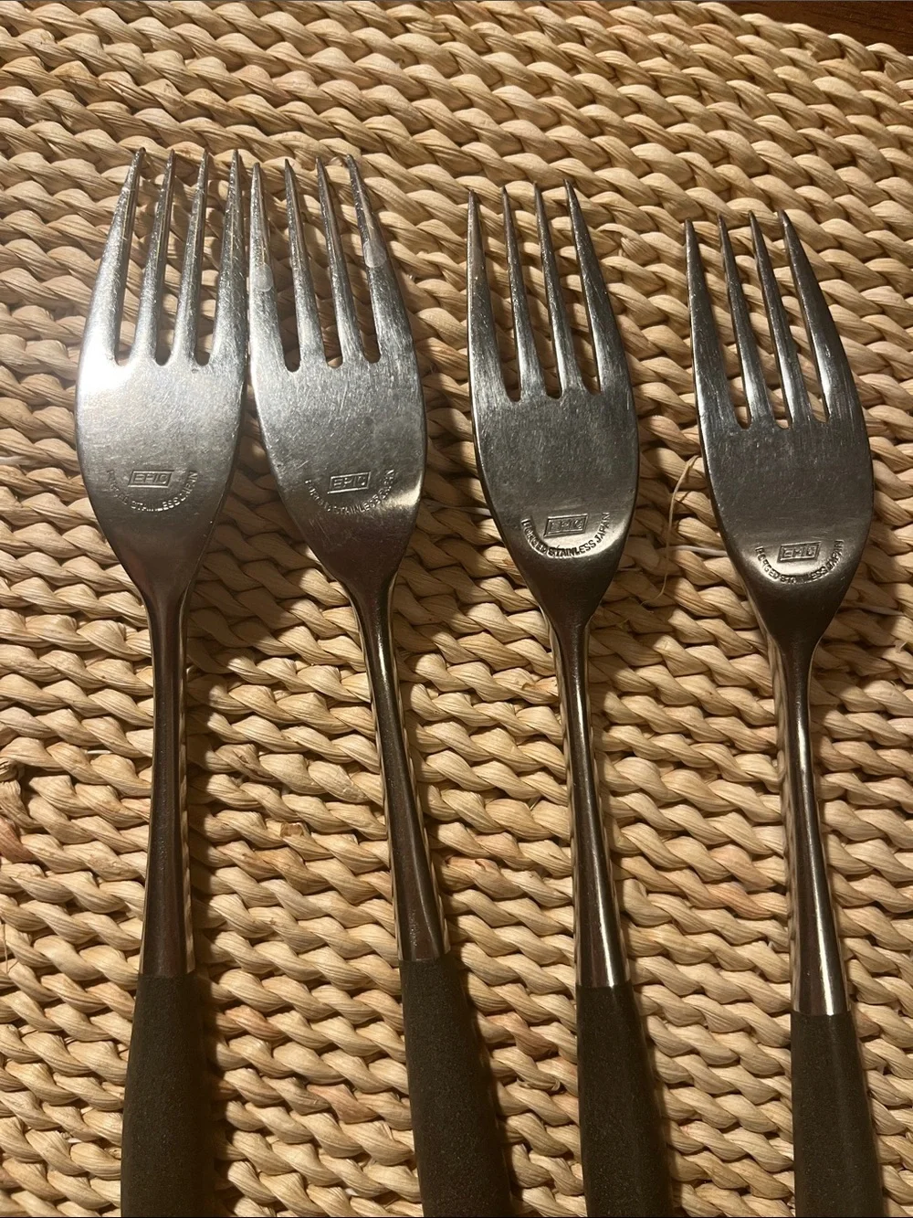 MCM Epic Forged Stainless Steel Large Forks with Black Handles - Set of 4 Vtg